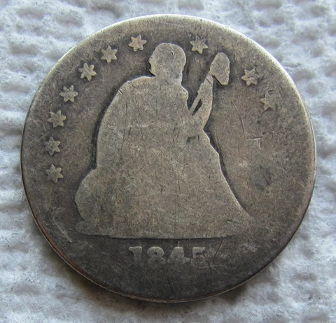 1845 Seated Liberty Silver Quarter Early Rare Key Date Philadelphia Mint Cleaned Cover