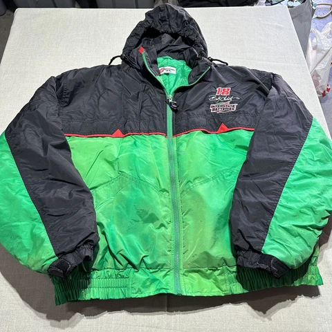 Vintage 90s Nascar Bobby Labonte Jacket Nylon Puffer Zip Coat Hood - XL Cover