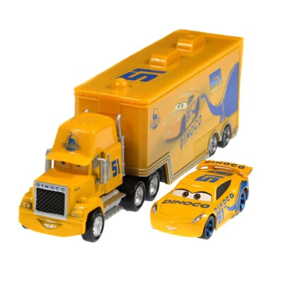 2-Pack Disney Pixar Cars Yellow NO.51 DiNOco Cruz Hauler Truck + Car 1:55 Toys - Image 1 of 4