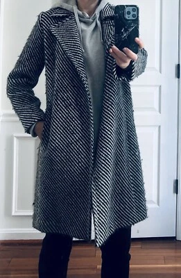 Casaco Linda Allard Ellen Tracy cinza lã aberto peito duplo com bolsos tamanho 4 - Imagem 1 de 4