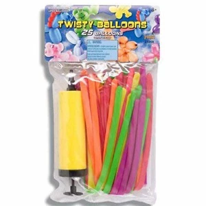 Twisty Balloons With Air Pump 25 CT Multicolor Animals Flower Shapes Kid's Party - Picture 1 of 2