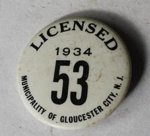 Gloucester City NJ Municipality 1934 #53 Employee Individually Numbered Badge -- - Picture 1 of 1