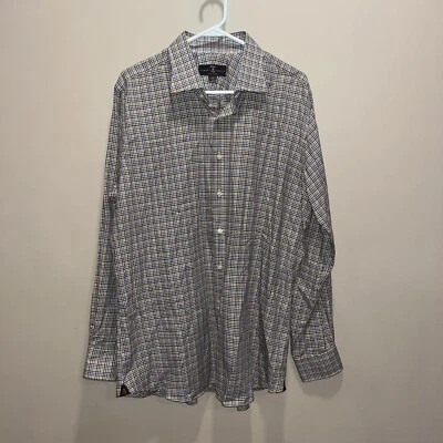 Robert Talbott Para Hombre Marrón Cuadros Algodón Abotonado 18 Informal Preppy Foto 1 de 4