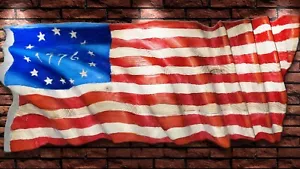 Hand Carved Wooden Waving American Flag -Betsy Ross- Repurposed Wood wavey - Picture 1 of 3