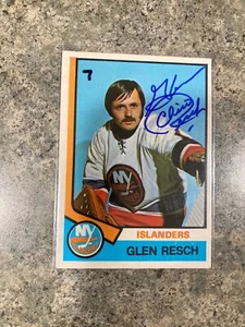 Tarjeta de novato OPC firmada 1973-74 de los isleños Glenn Chico Resch - Imagen 1 de 2