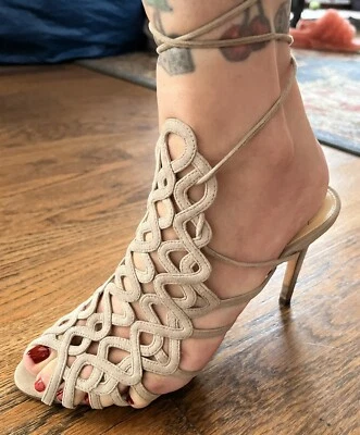 Sandalias ALEXANDRE BIRMAN Taupe Gladiador Zigzag Envoltura Tobillo Tacones de Aguja Talla 38 Foto 1 de 4