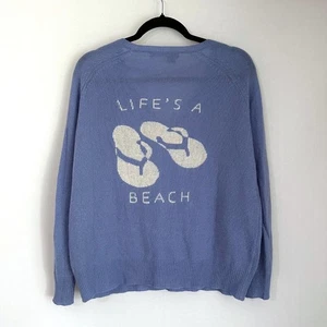 360 Sweater Womens 100% Cashmere V-Neck Blue Life's A Beach Nautical Sweater S - Picture 1 of 6