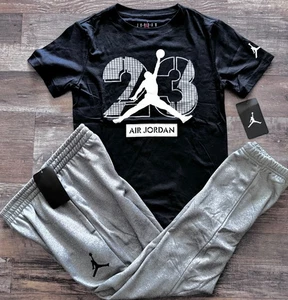 NWT Nike Air Jordan Boys YMD Black/Gray/White Dri-Fit Sweat Pants Set Medium - Picture 1 of 4