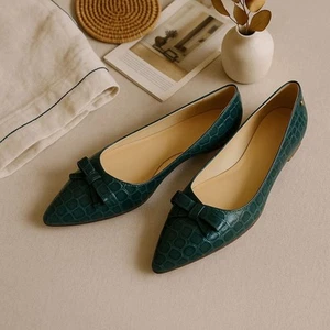 Sarah Flint Natalie Ballerina Teal Embossed Calf Pointed Toe Flats Size 7 - Picture 1 of 14