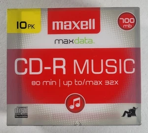 New Maxwell CD-R Music 80 Minutes Up To Max 32x 700mb 10 PK Sealed - Picture 1 of 7