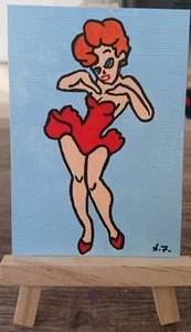 Red ATC CARD ACEO ORIGINAL HAND PAINTED Signed OOAK - Picture 1 of 1