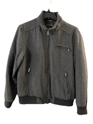CALVIN KLEIN WOOL BOMBER JACKET LINED ZIP FRONT AND POCKETS GRAY MENS MEDIUM - Image 1 of 4