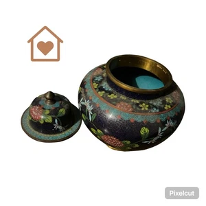 Vintage Cloisonne Ginger Jar Vase with Lid Oriental Floral Enamel Brass - Picture 1 of 11