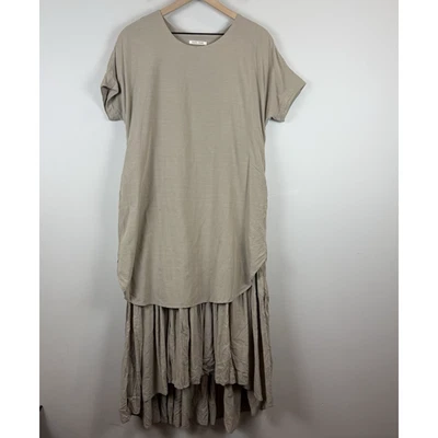 Black Crane Womens Double Dress XS Beige Layered Lagenlook Oversize Drapey Relax - Image 1 of 4