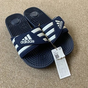 New Adidas Adissage Sandals Slides Beach Navy Blue White Uk Size 10 - Picture 1 of 15