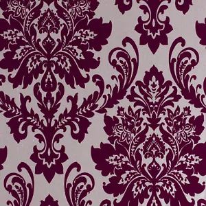 Exclusive Havana Velvet Flock Purple/Grey Damask Wallpaper (H66003) - Picture 1 of 8