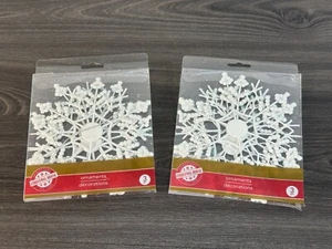 3 Pieced Plastic Glitter, Iridescent Snowflake Ornaments, Set of 2 - NIP - Picture 1 of 10