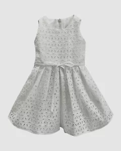 $195 Helena Kids Girls White Scoop Neck Eyelet Fit Flare Self-Tie Dress Size 7 - Picture 1 of 3