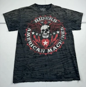 Vtg MMA Elite Shirt Black Gray Camo Short Sleeve Skull Wings Distressed Y2K M - Picture 1 of 9