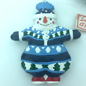 Dept 56 Xmas Ornament Snowman Ceramic Winter Wreath Crafts Snow People Tree Vtg - Picture 1 of 9