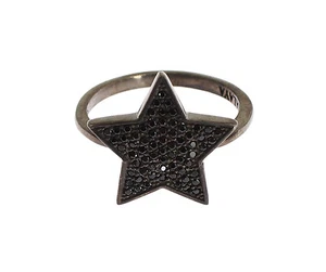 NIALAYA Authentic Ring Womens Black CZ Star 925 Silver s. US5 / EU50 RRP $150  - Picture 1 of 10