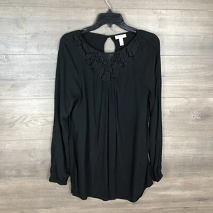 Liz Lange Maternity Women's Size Small Long Sleeve Tunic Top Black Lace Detail - Picture 1 of 8