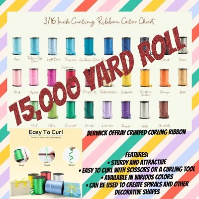 Curling Ribbon ROLL 3/16” x 15,000 Yards Gifts Party DECORATIONS GIFTS BALLOONS - Image 1 of 4