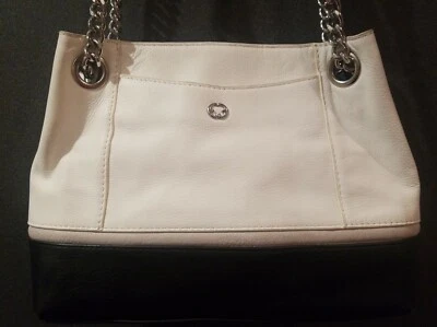 Bolso de mano Emma Fox de cuero negro blanco herrajes plateados  Foto 1 de 4