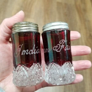 Advertising Souvenir Ruby Red Flash Salt Pepper Shakers Indian Fair 1912 As Is - Picture 1 of 12
