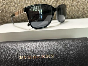 100% Auth BURBERRY 4181 BLACK FRAME & LENS -CHECK TEMPLE W/BOX,CLOTH,NEVER WORN - Picture 1 of 22