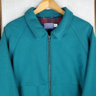 VTG PENDLETON Mens Size Large Turquoise 100% Virgin Wool Bomber Jacket USA Made - Image 1 of 4