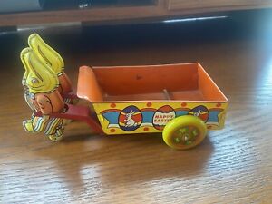 Vintage Wyandotte Toys Tin Litho Easter Bunnies Pulling Cart