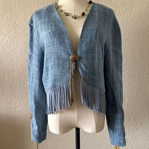 Vintage Itinerary Women's Blue Fringe Lightweight Crop Cardigan Size 8 Boho Chic - Picture 1 of 12