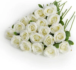 20PCS Artificial Flowers, Silk Flower Realistic Roses Bouquet Long White-20pcs - Picture 1 of 6