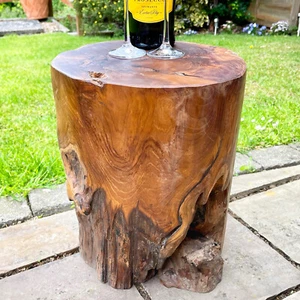 Teak Root Block Table Round Stool Hand Carved Wood Side End Lamp Furniture Stand - Picture 1 of 6