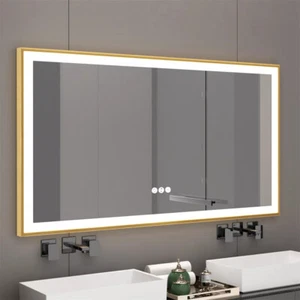 LUVODI Golden Frame LED Bathroom Mirror Dimmable Anti-fog Vanity Mirror IP56 US - Picture 1 of 30