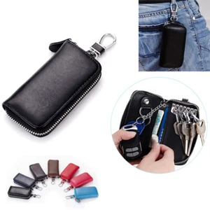 Zipper Key Case Holder with Hooks Leather Car Key Card Wallet for Men Women Gift - Picture 1 of 24