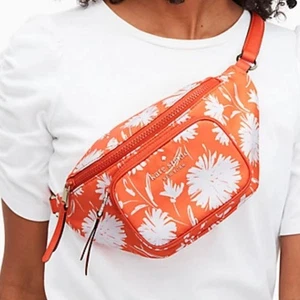 BORSA IN VITA KATE SPADE MESSENGER NYLON ARANCIONE/BIANCO CINTURINO IN PELLE VERSATILE - Foto 1 di 6