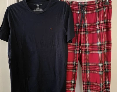 Conjunto de salón de pijama TOMMY HILFIGER azul marino rojo Navidad a cuadros talla MED para hombre Foto 1 de 3