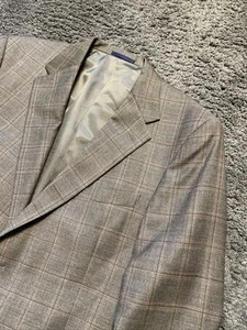 Daniel Cremieux 43R Toupe Brown Windowpane 2 Button Blazer Pockets sown shut - Picture 1 of 20