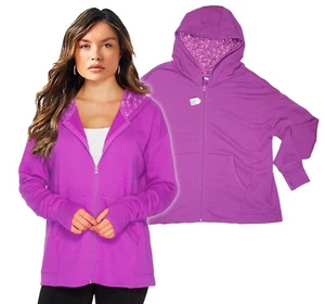 VERA BRADLEY Womens Wild Berry Ditzy Dot LOUNGE ZIPUP HOODIE JACKET Thumbloops L - Picture 1 of 4