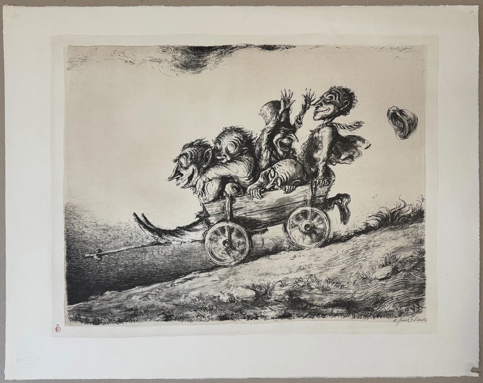 A. Paul Weber, Wir sind übern Berg, Lithographie, 1975, handsigniert - Bild 1 von 4