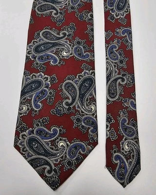 Corbata vintage Kenneth Gordon toda seda hecha a mano EE. UU. Borgoña azul verde cachemira Foto 1 de 4