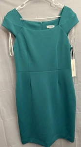 NWT Calvin Klein Women's Cap Sleeve Scuba Crepe Dress Sz 12 pretty lagoon color - Picture 1 of 5