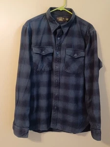 RRL By Ralph Lauren Double-Faced Workshirt Flannel Mens Large Indigo Plaid/Strip - Picture 1 of 8