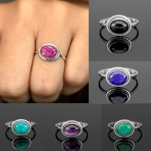 Ladies Amethyst Onyx Lapis Emerald Ruby Gemstone Sterling Silver Ring Jewellery - Picture 1 of 26