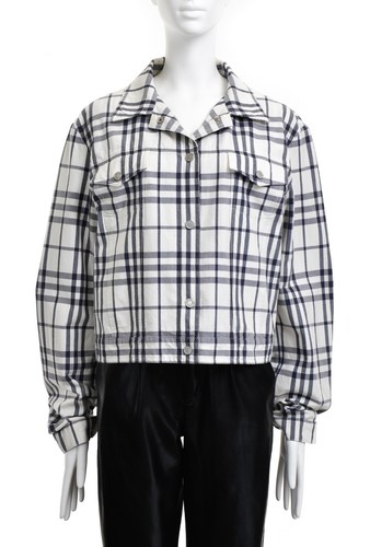 BURBERRY Vintage Donna Full Nova Check Cappotto Cotone Bianco Blu 44IT XL