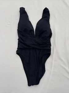 Trina Turk Women's Standard Plunge Wrap Front One Piece Swimsuit Black Size 6 - Picture 1 of 8