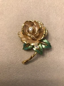 Rare 1997 England's Rose Enamel brooch/pin w teardrop rhinestone Graziano - Picture 1 of 6