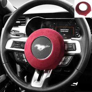 Wine Red Alcantara/Leather For Ford 2015-2021 Mustang Steering Wheel Trim Cover - Picture 1 of 5